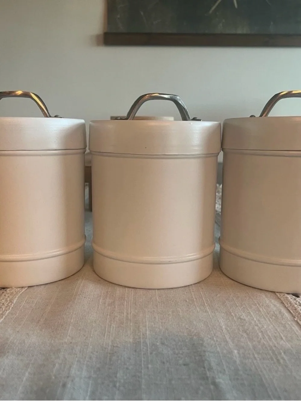 Tea, Coffee & Sugar Canister Set with Chrome Handles